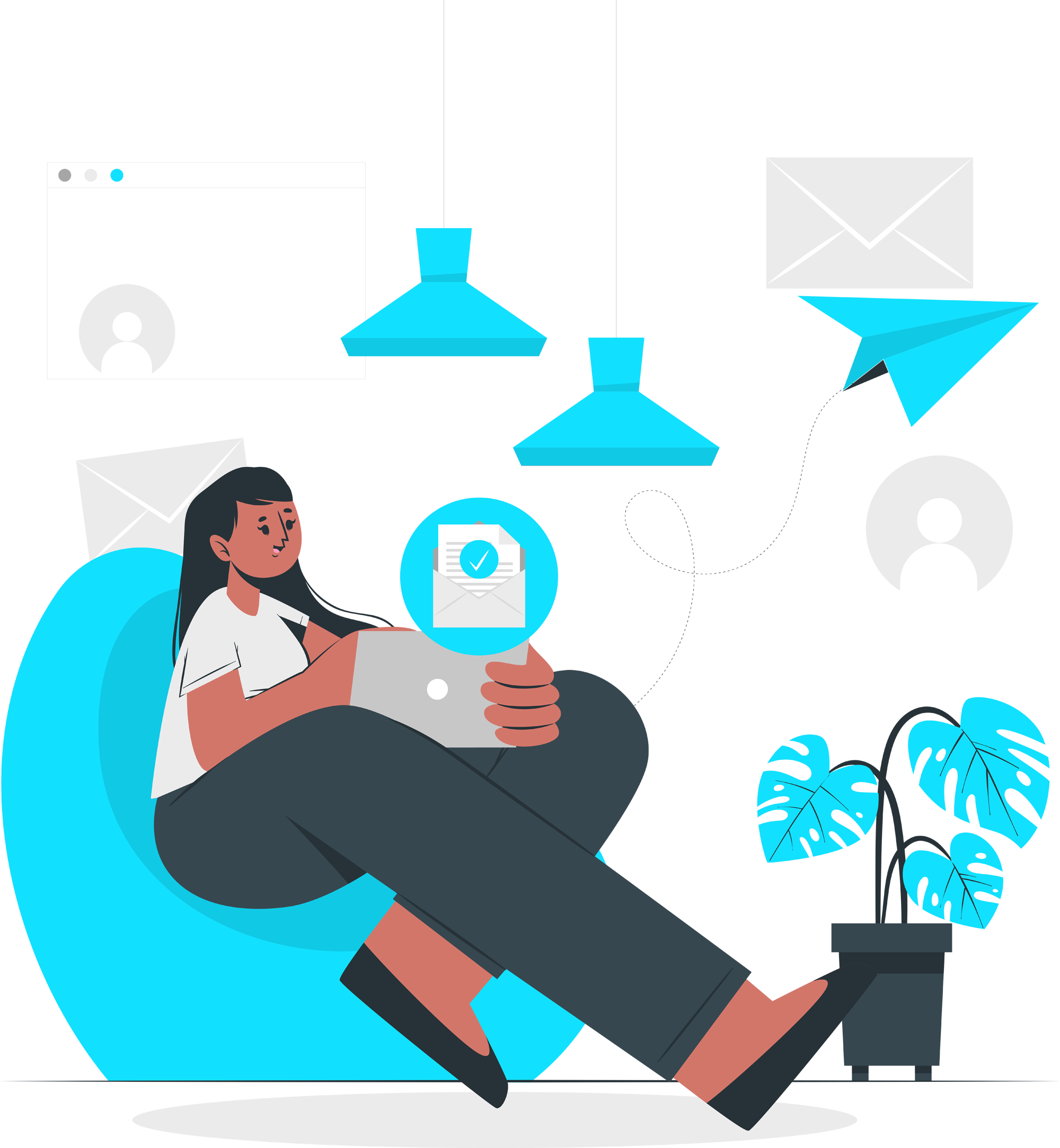 illustration of woman in a sofa answering emails