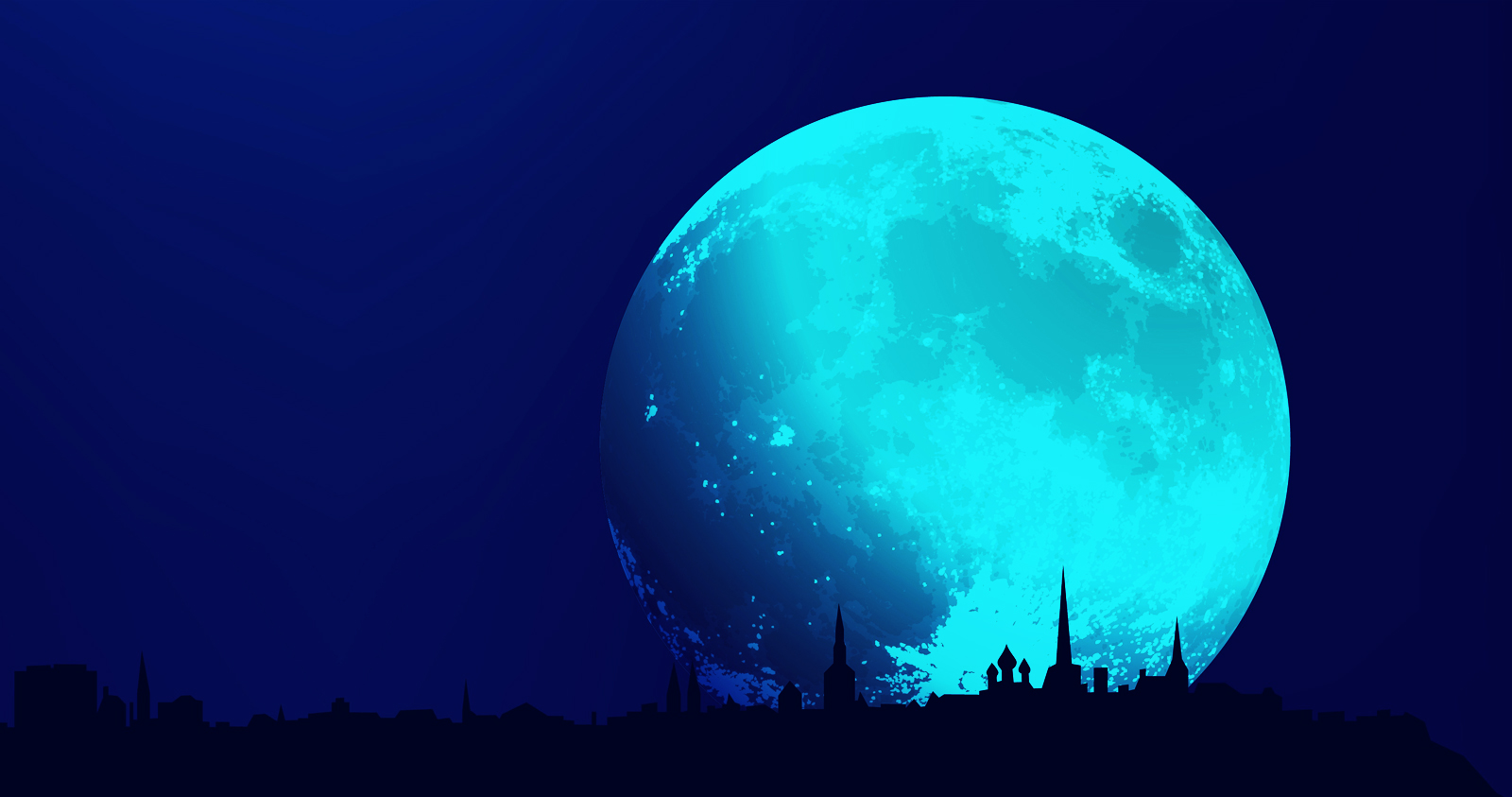 illustration of moon over a city