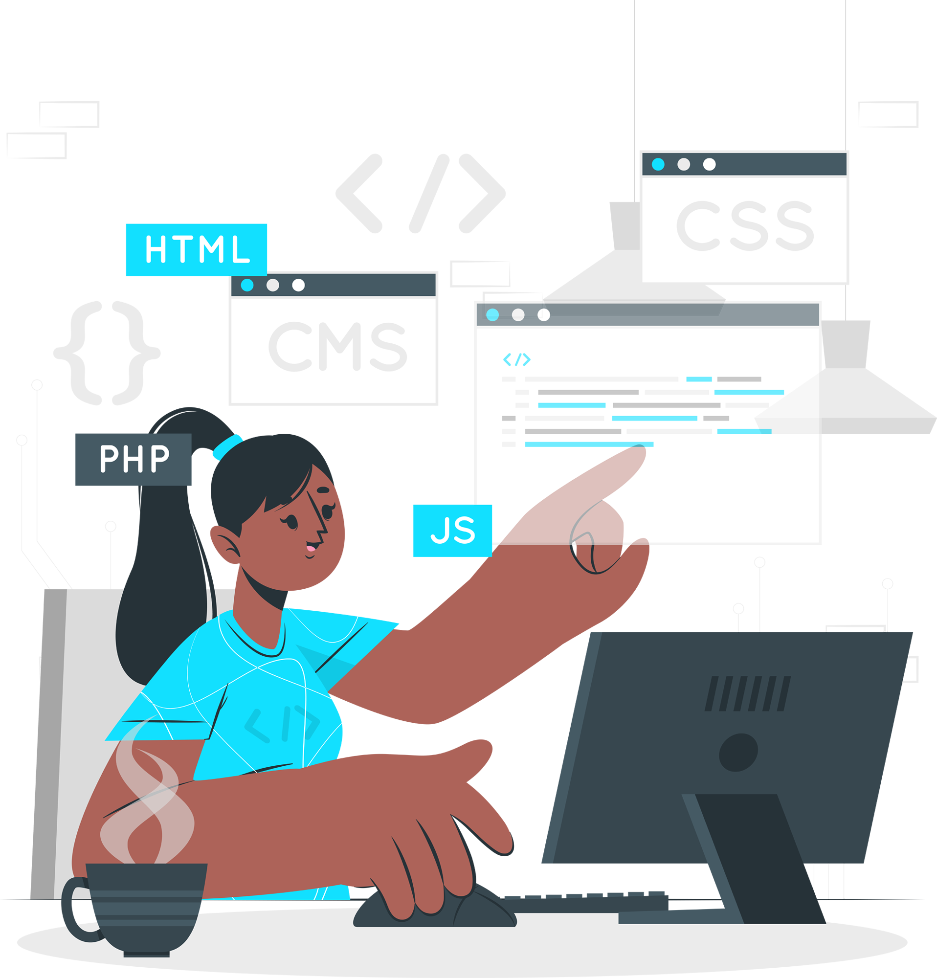 illustration of a woman building a website